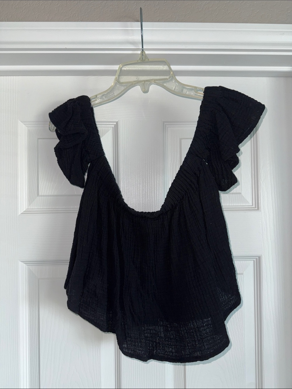 BUCKETLIST Black Ruffle Off-The-Shoulder Crop Top